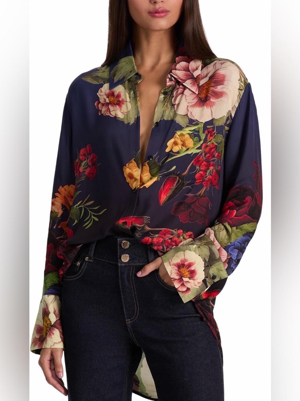 Alice + Olivia Navy Finely Oversized Blouse - Picture 1 of 6